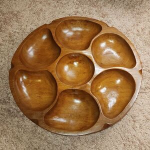 Antique Handmade Wooden Lazy Susan Serving Dish great quality.